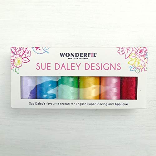 WonderFil Sue Daley Designs Brights Specialty Threads, 6 x 273yd spools 2-Ply 80wt Cottonized Soft Polyester Silk-Like Thread Fine Sewing English Paper Piecing EPP Applique Sewing Stippling Decobob