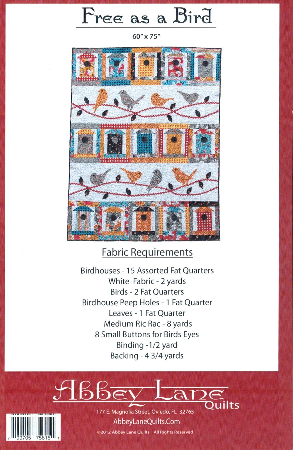 Free as a Bird Quilt Pattern by Abbey Lane Quilts #179 60" x 75"
