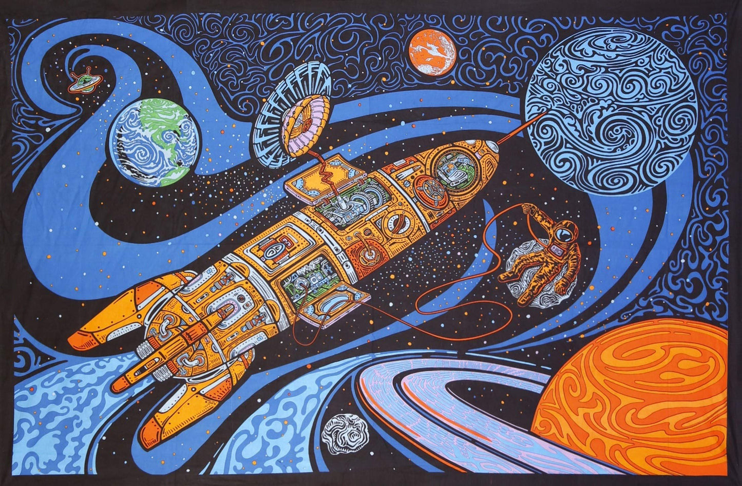 Sunshine Joy 3D Blast Off Outer Space Astronaut Psych Art Tapestry Wall Hanging Huge 60x90 Inches
