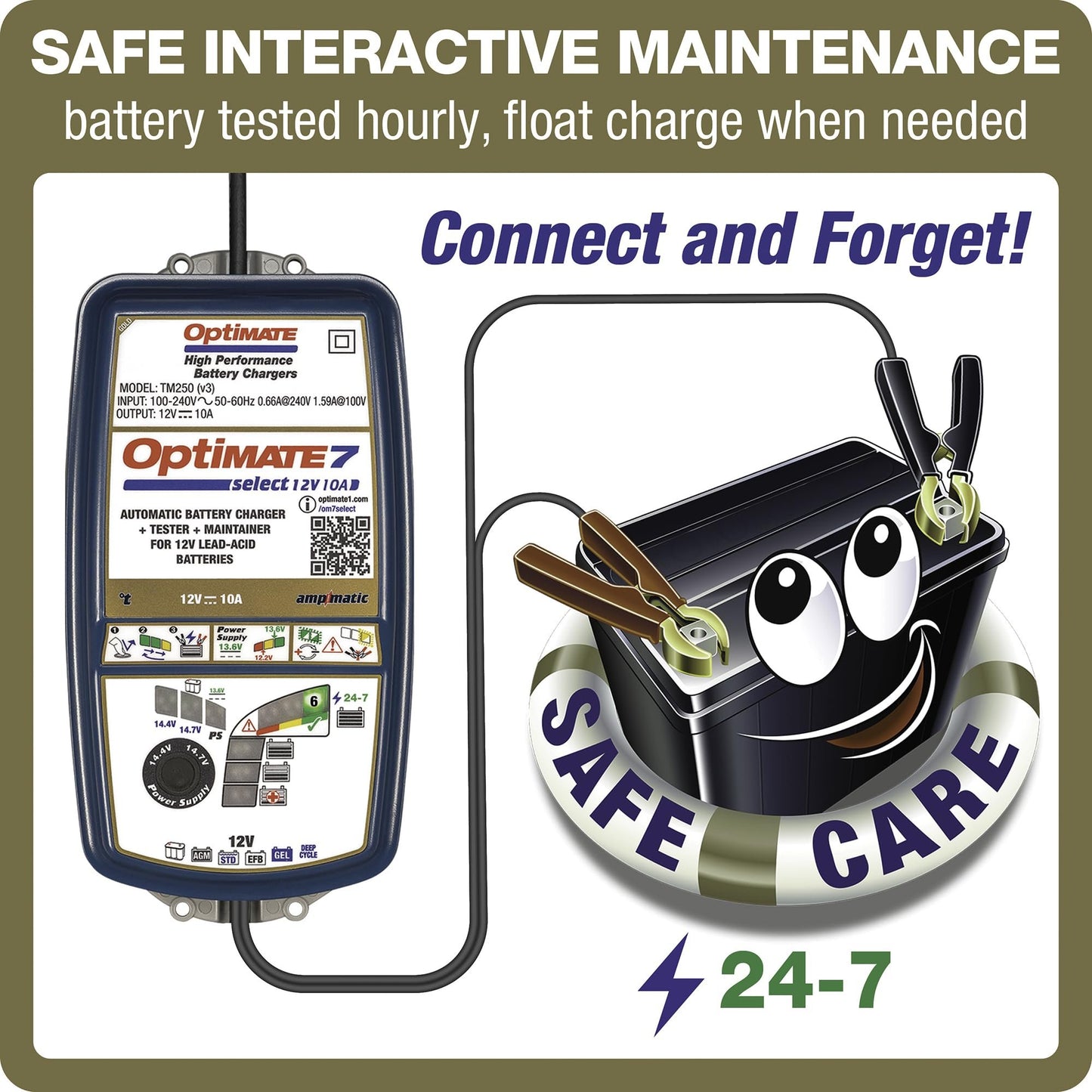 Optimate 7 Select - 12V 10A, High Performance Automotive Battery Charger & maintainer for premium AGM, Deep-Cycle Batteries (TM-251v3)