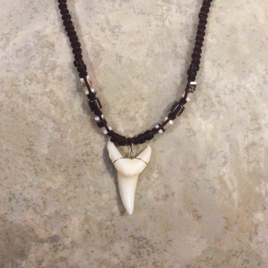 Welcome to the Islands Hemp Cord Necklace Resin Shortfin Mako Shark Tooth with Black Beads