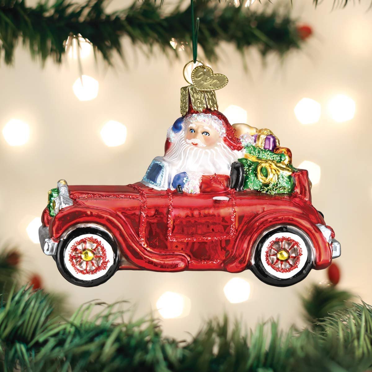Old World Christmas Santa in Antique CAR Ornament, Multi