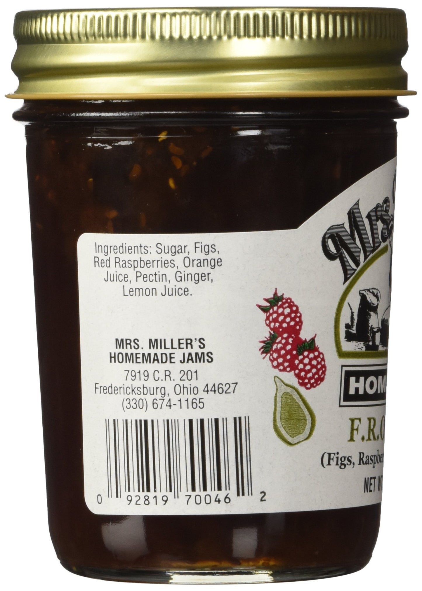 Mrs. Miller's Amish Homemade F.R.O.G. Jam (Figs, Raspberry, Orange & Ginger) 8 oz/226g - Pack of 2 (Boxed)