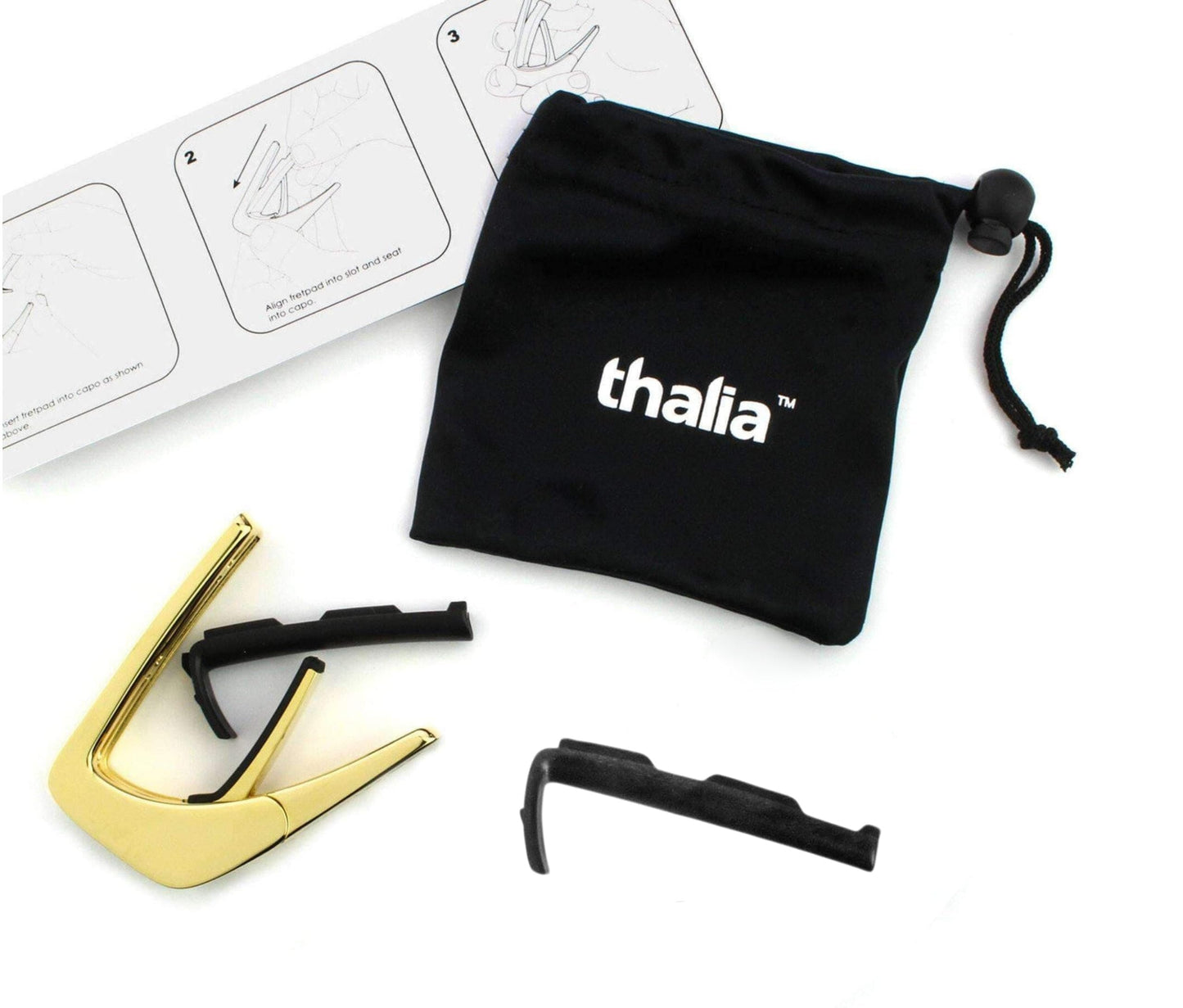 THALIA BLACK CHROME FINISH CAPO WITH SAPELE INLAY