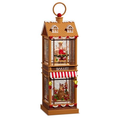 Raz Imports Santa and Elves Lighted Water Two Story Bakery, 12.5-inch Height, Christmas Decor