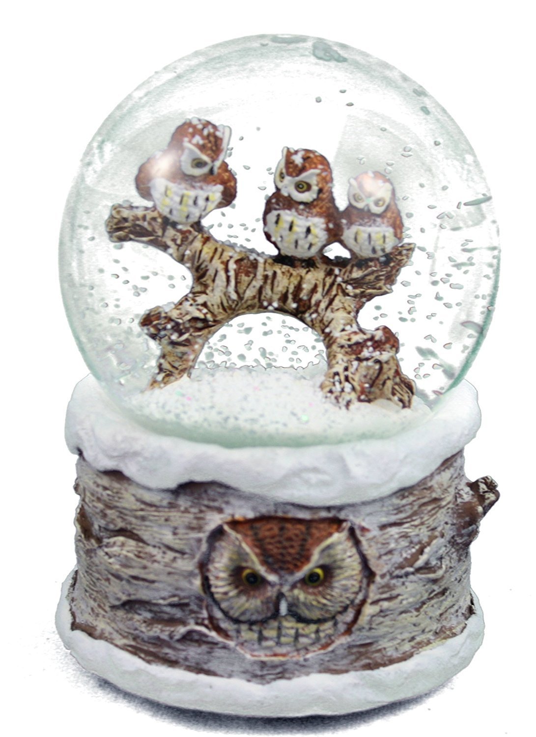 Winter Barn Owls 100mm Musical Snow Globe Plays Carol of The Bells
