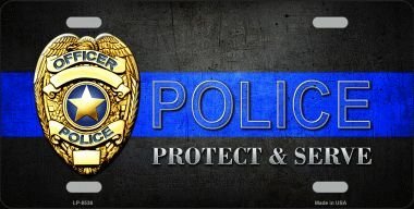 Police Badge Thin Blue Line Novelty Metal License Plate Tag LP-8538