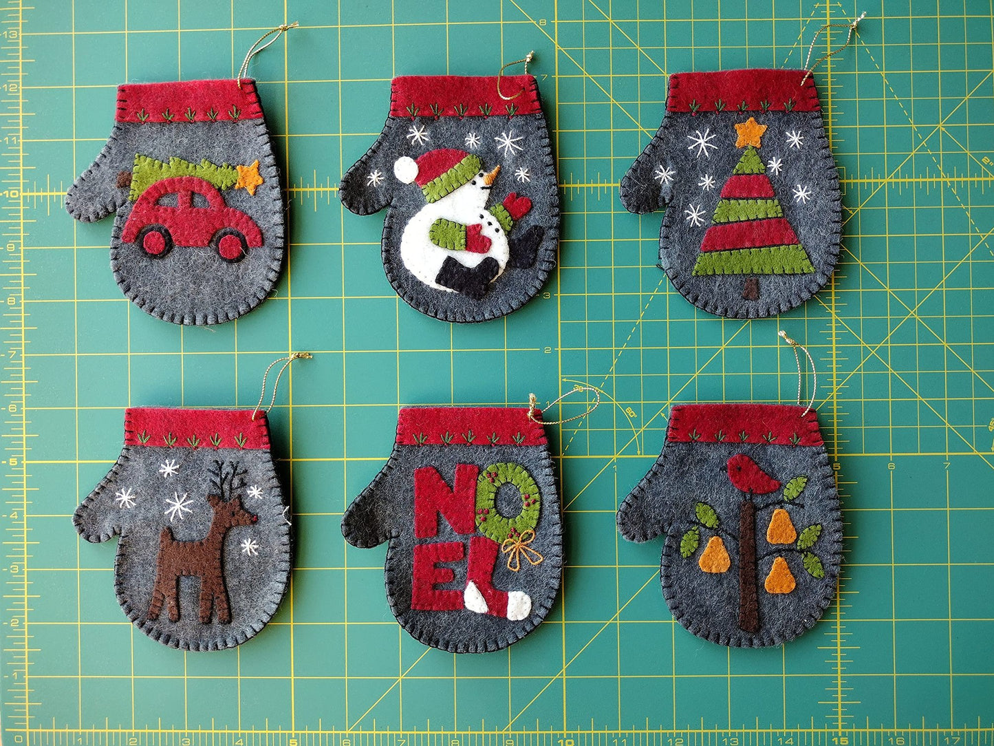 Charcoal Mittens | Felt Applique Christmas Ornament Kit | 6 DIY Christmas Ornament Mittens | 4" x 4.5"