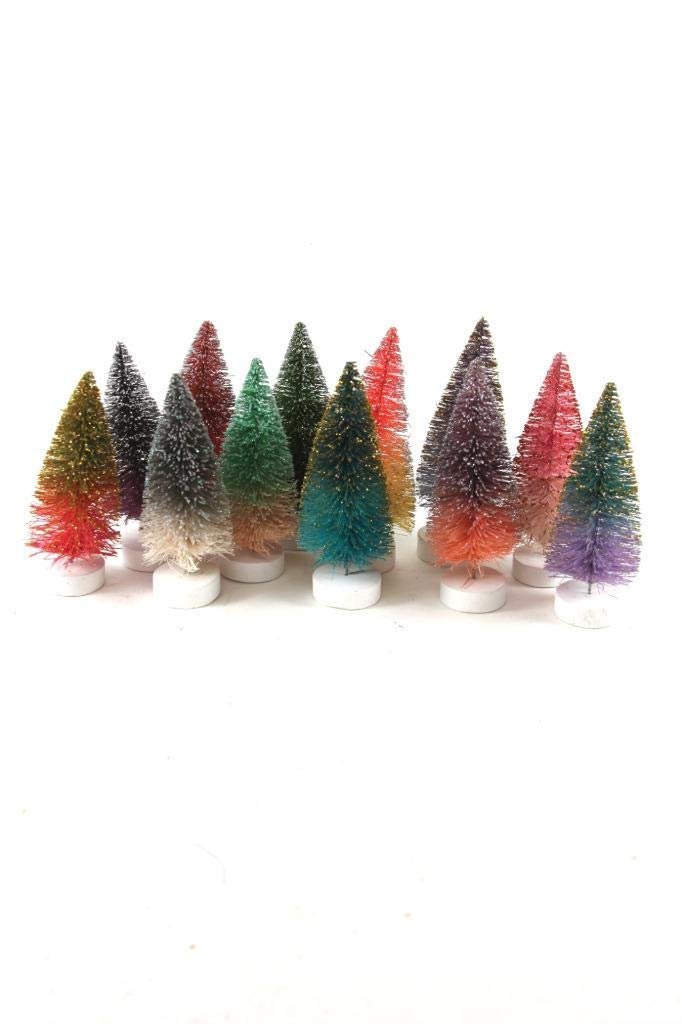 Cody Foster 3.5" Mult-Color Ombre Christmas Village Bottle Brush Trees-Box Set of 12
