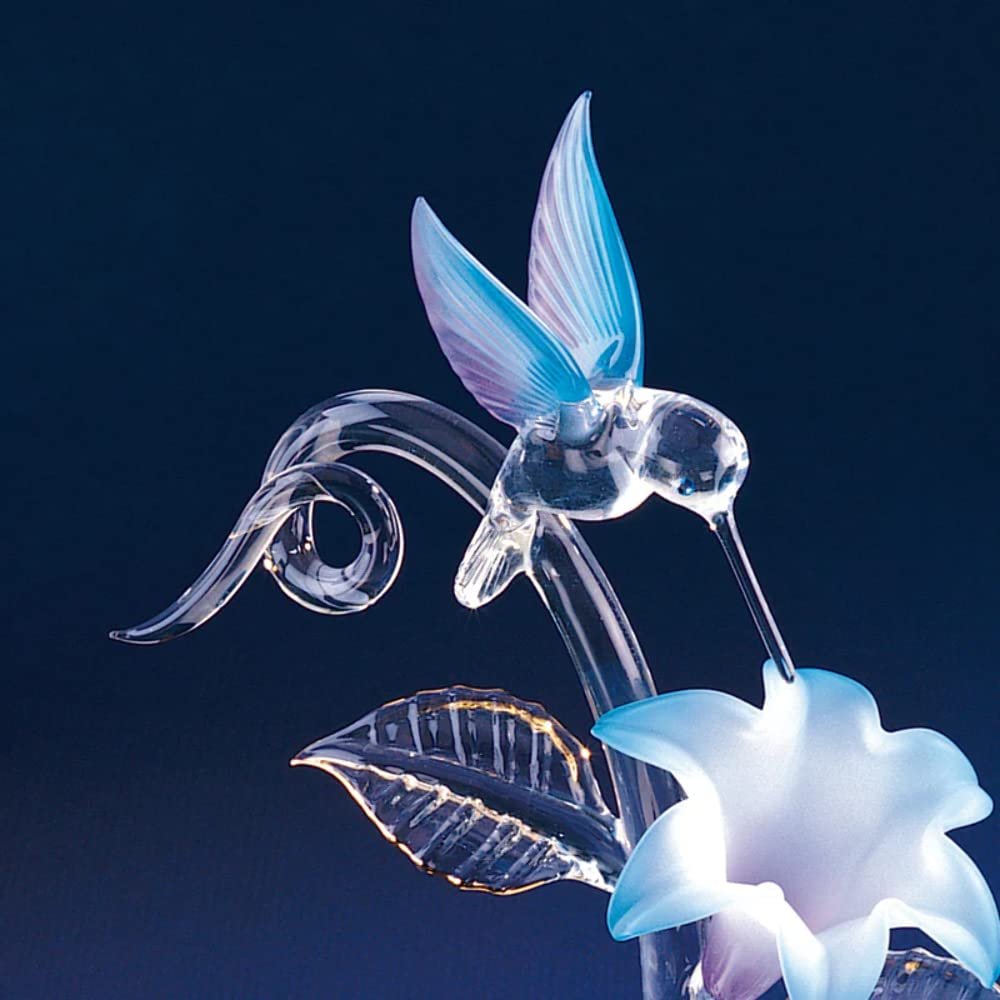 Glass Baron Blue Hummingbird with Flower Figurine