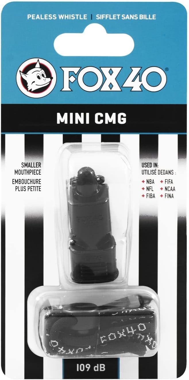 Fox 40 Mini Official CMG Cushioned Mouth Grip Pealess Whistle & Lanyard (2-Pack)