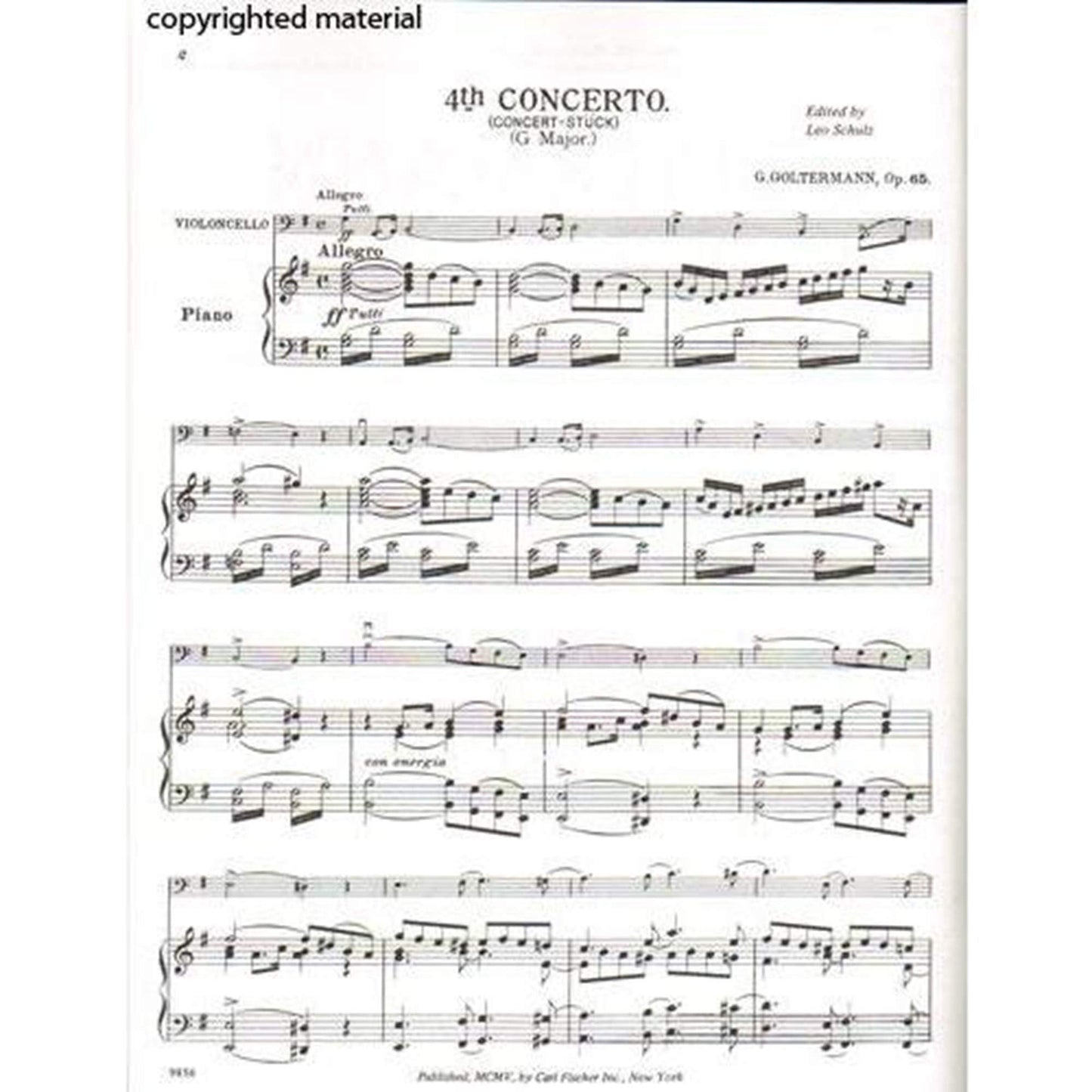 Concerto no. 4 in G Maj, op. 65, cello; Georg Goltermann (Carl Fischer)