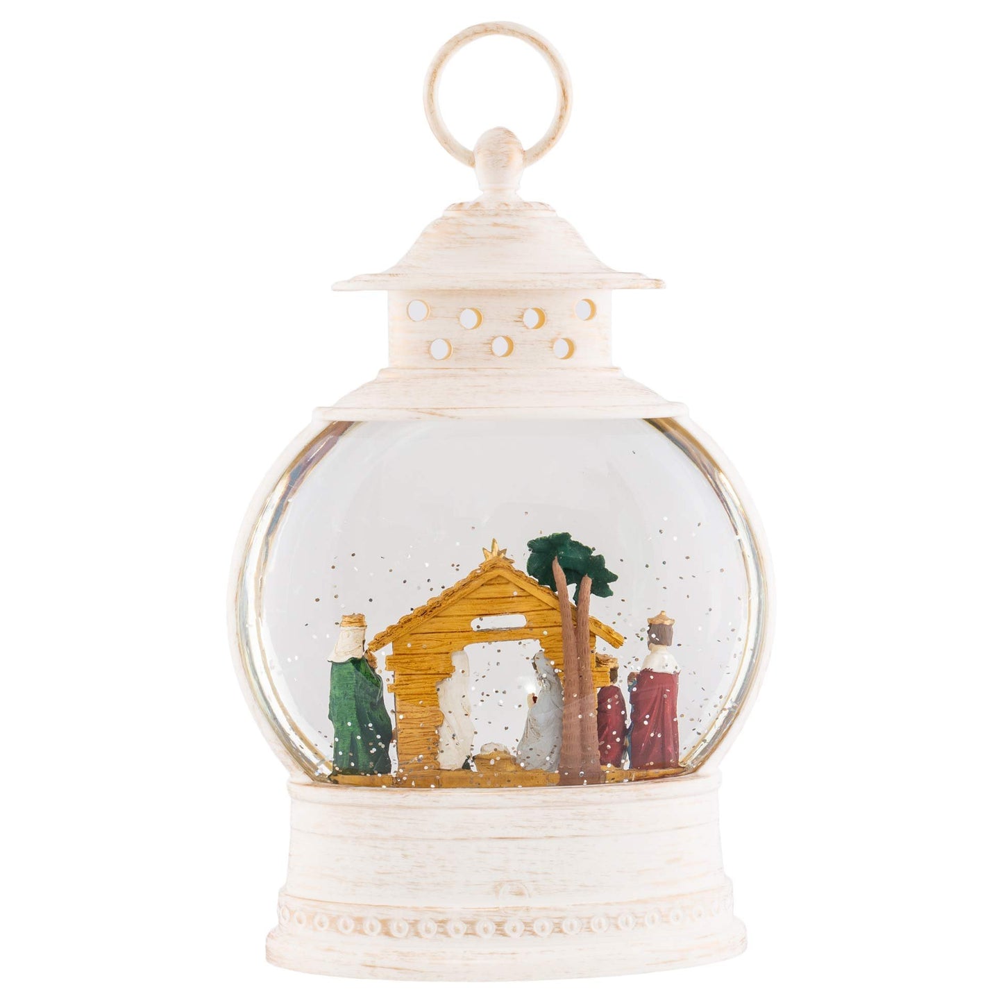 Christmas by Roman Inc., Confetti Lites Collection, 10" H LED NATIVITY LANTERN, Lantern, Snow Globe, Holiday Home Décor, Santa, Cardinal, Nutcracker, Snowman, Reindeer (2x7x10)