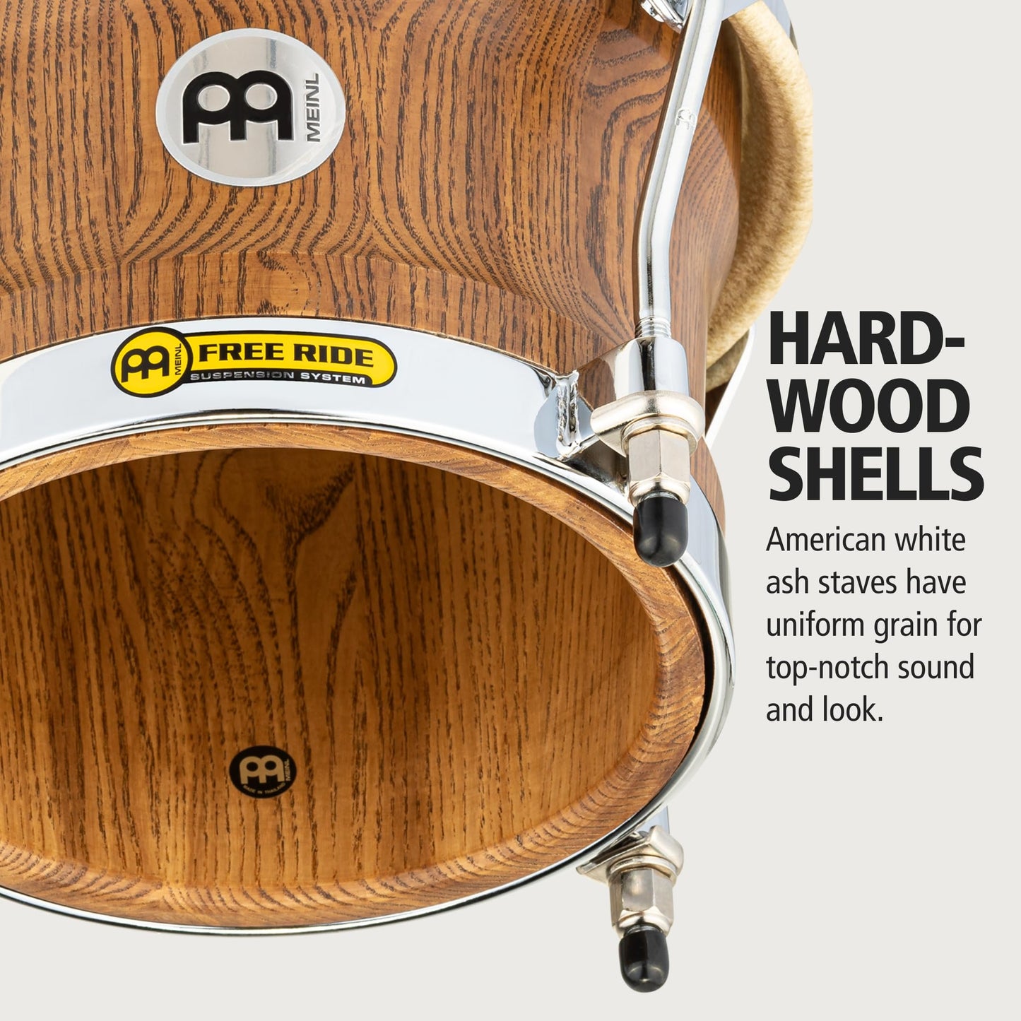 Meinl Percussion WB500ZFA-M Free Ride Series Woodcraft Bongos, Zebra Finished Ash - Matte