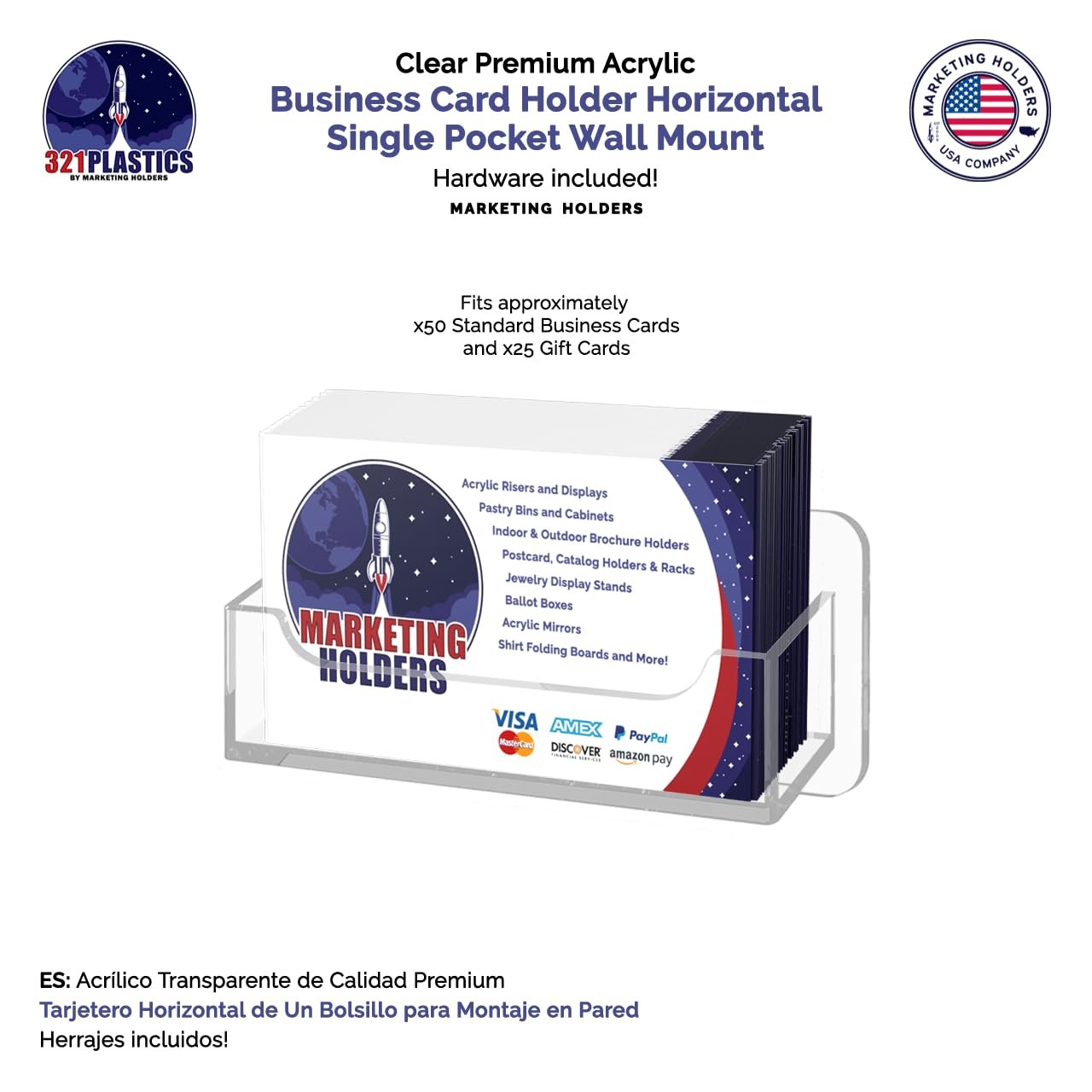 2" x 3.5" Business Card Holder Hanging Hardware Included Gift Cards Organizer Space Saver Single or Multi Pockets Rack Acrylic by Marketing Holders