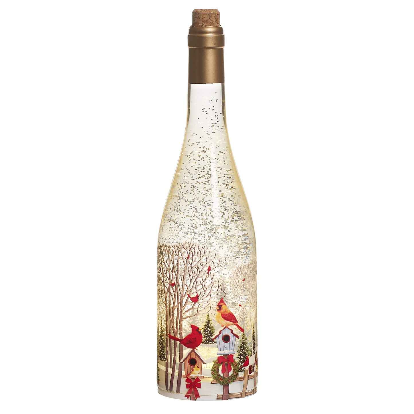 Roman, 11.75" H Lighted Swirl Christmas Cardinal Wine Bottle, Christmas Confetti Lite, Unique Decoration