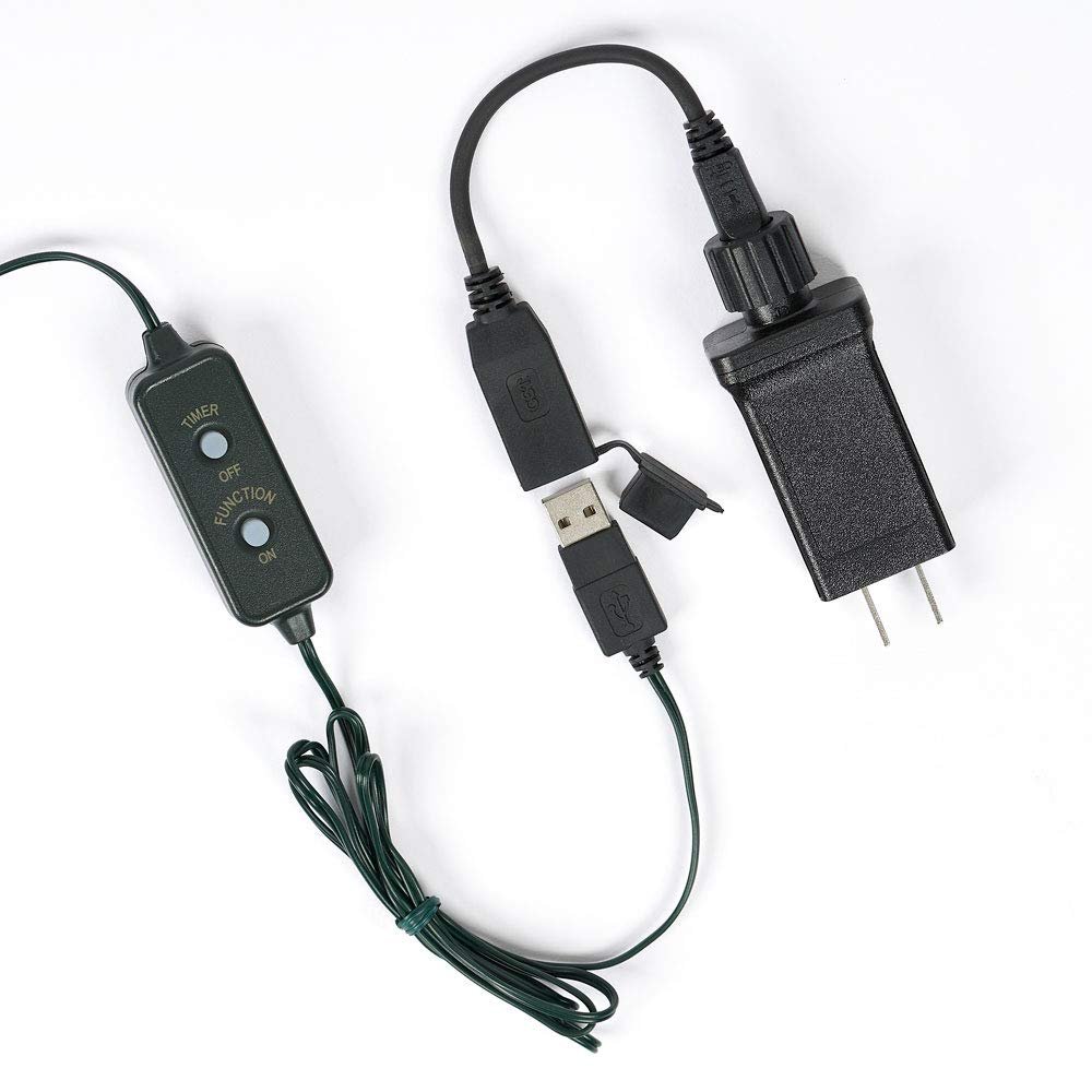 Roman Lights Superbright LED USB 1000L Cool White 84 ft, Green Cord Light Set, 10 Function Controller, 8 on/16 Off Timer, String, Perfect for Lighting Trees, Railings and More