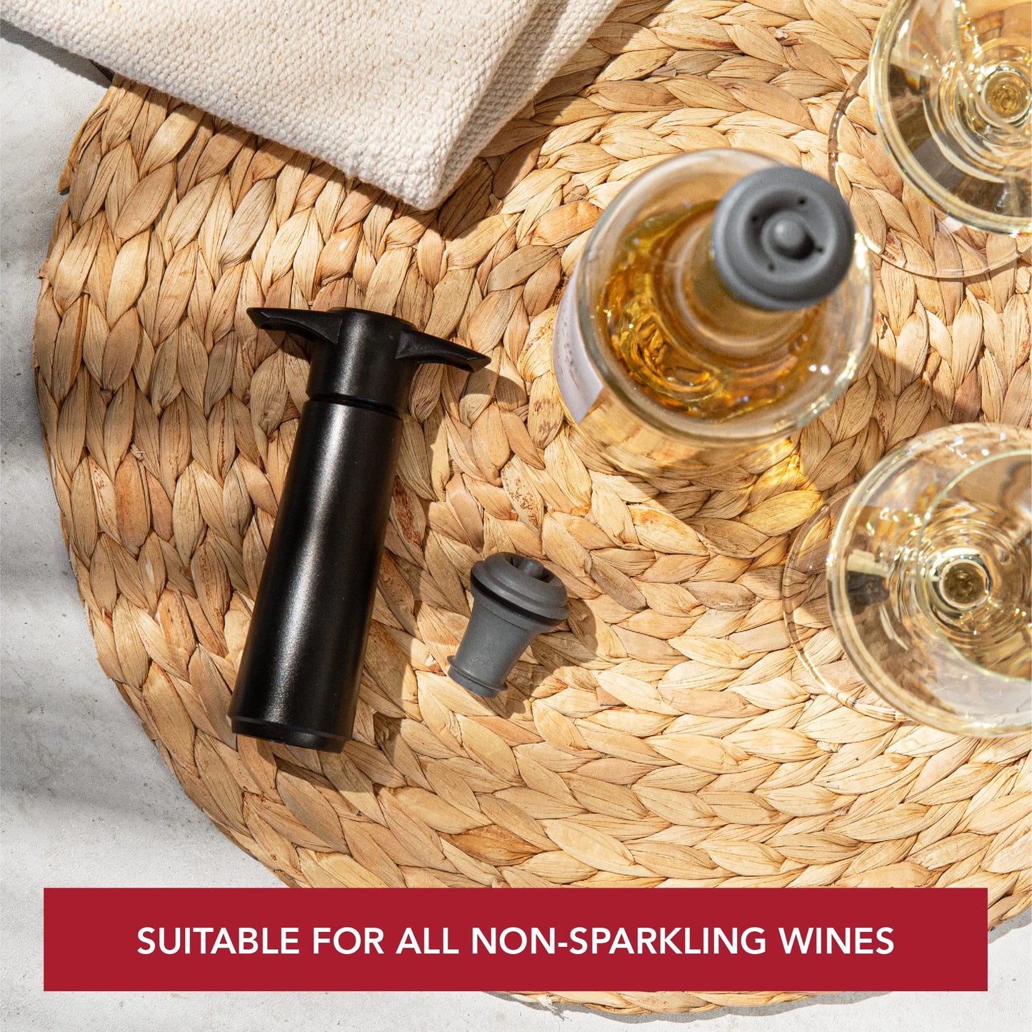 Vacu Vin Wine Saver Vacuum Stoppers - Set of 2 - Gray - for Wine Bottles - Keep Wine Fresh for Up to a Week with Airtight Seal - Compatible with Vacu Vin Wine Saver Pump
