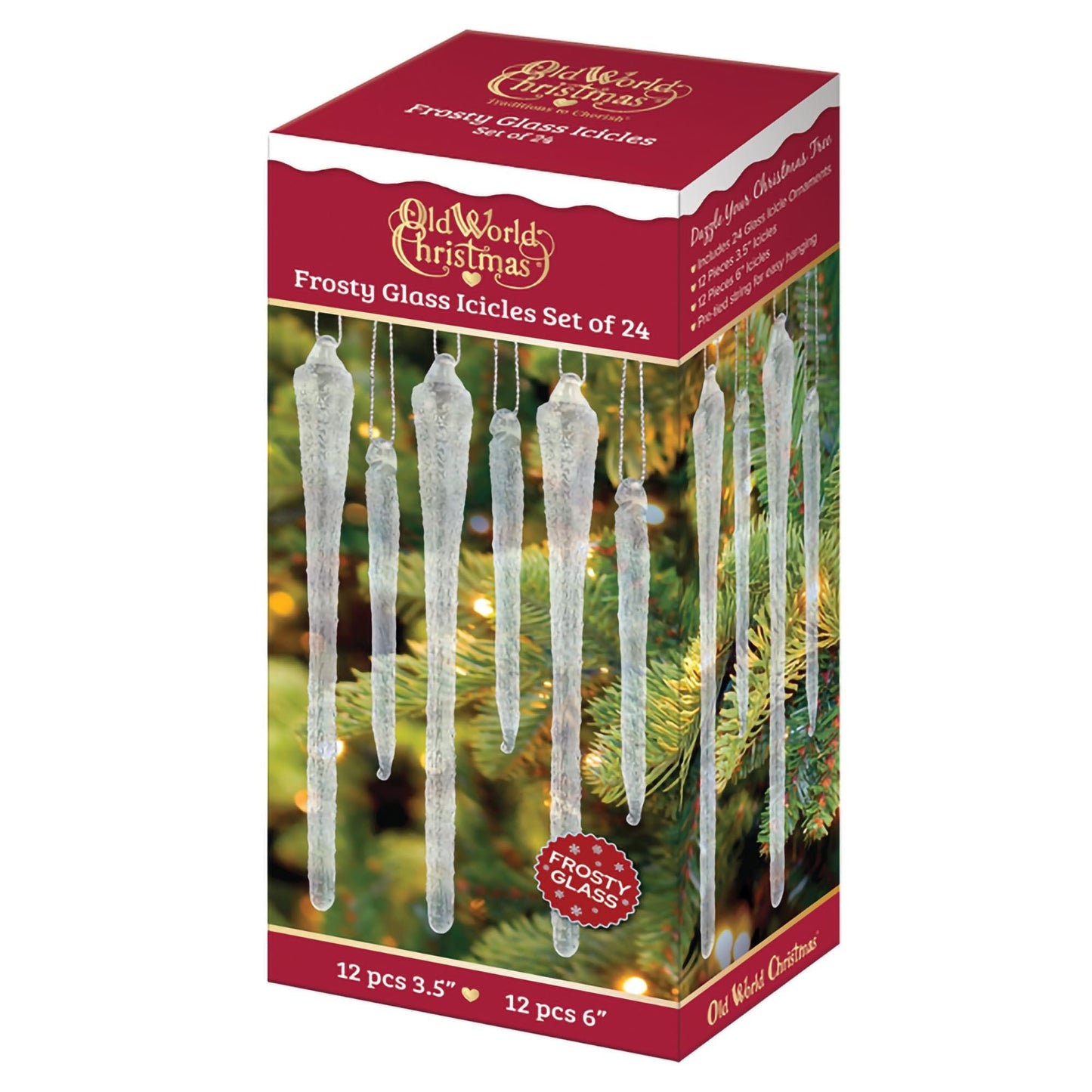 Old World Christmas Frosty Glass Icicles - Set of 24 Glass Hanging Ornaments