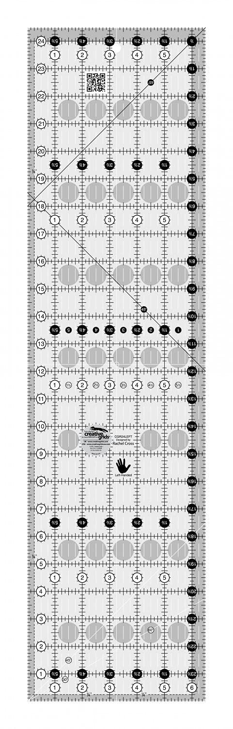 Creative Grids Quilt Ruler 6-1/2in x 24-1/2in Rectangle - CGR24LEFT – Made in USA, Non-Slip Grip Acrylic Quilting, Sewing, Crafting, Patchwork Ruler for Measuring & Cutting Fabric