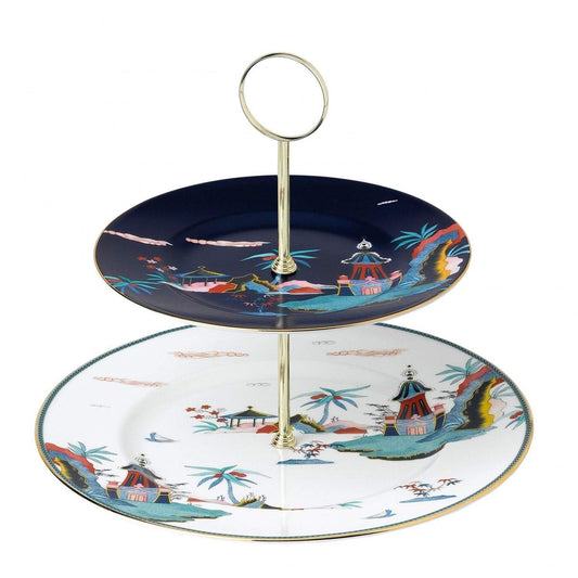 Wedgwood Wonderlust Cake Stand Two-Tier Blue Pagoda
