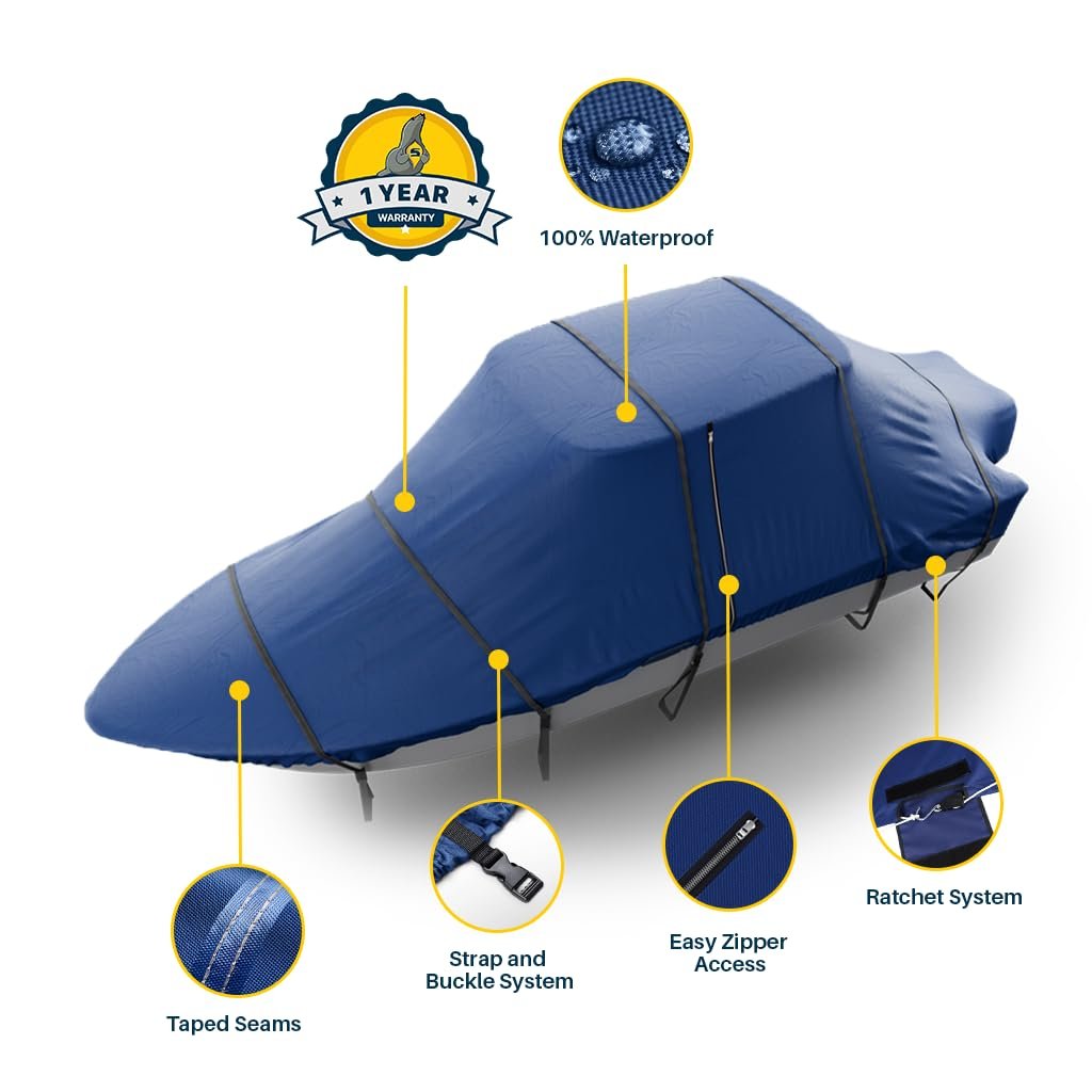 Seal Skin Covers T-Top Boat Cover, Waterproof & Heavy-Duty Cover for Center Console Boats, Fits 26' L & 108" W, UV & Fade Resistant, Secure Fit with Straps for All-Weather Protection