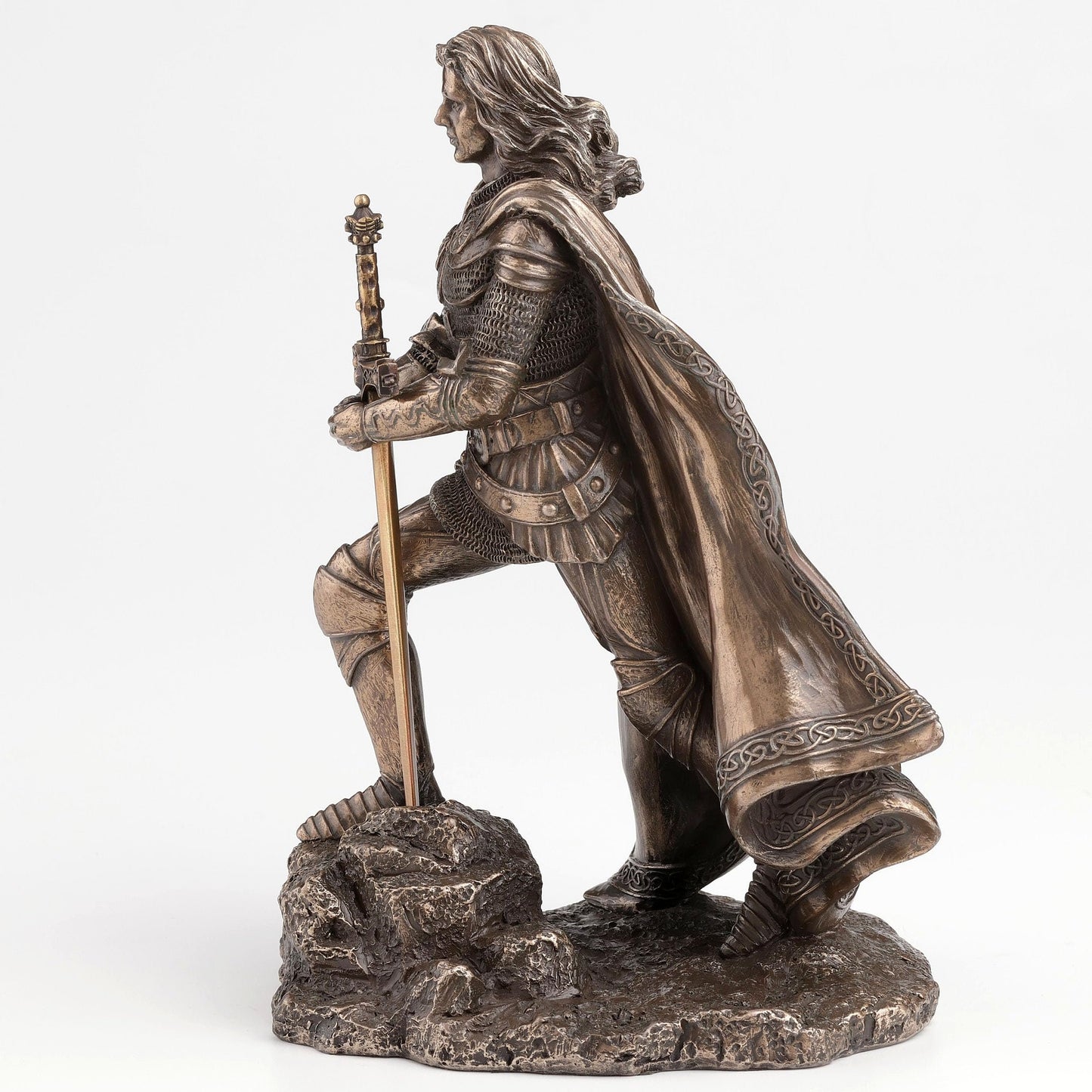 Veronese Design King Arthur Standing Pulling The Sword in The Stone Bronze Finish Statue