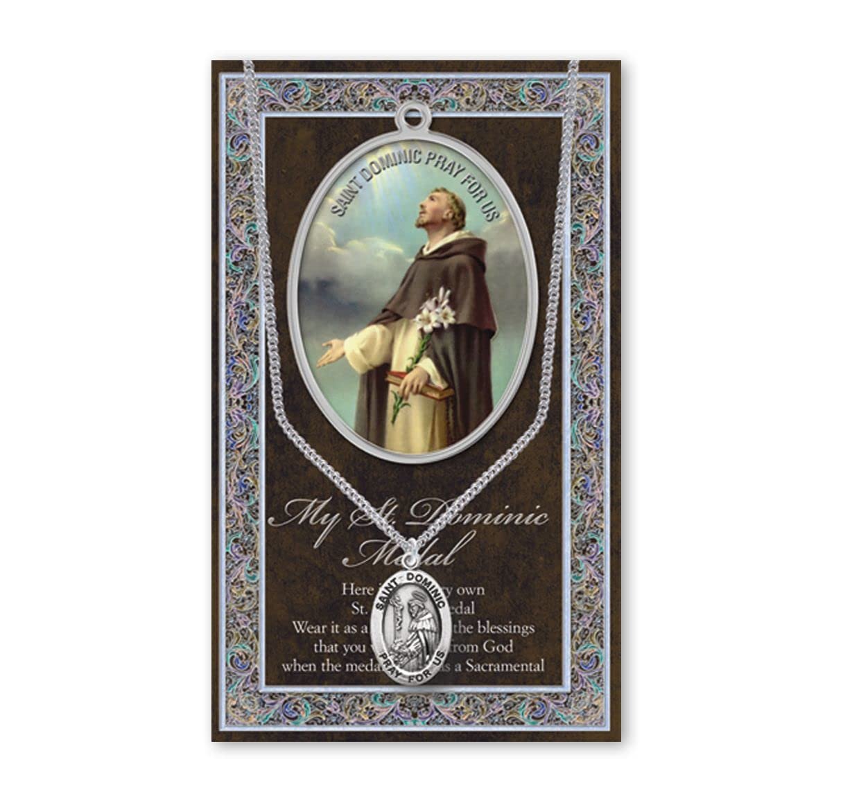 St Dominic Medal with Prayer Pamphlet - Genuine Pewter