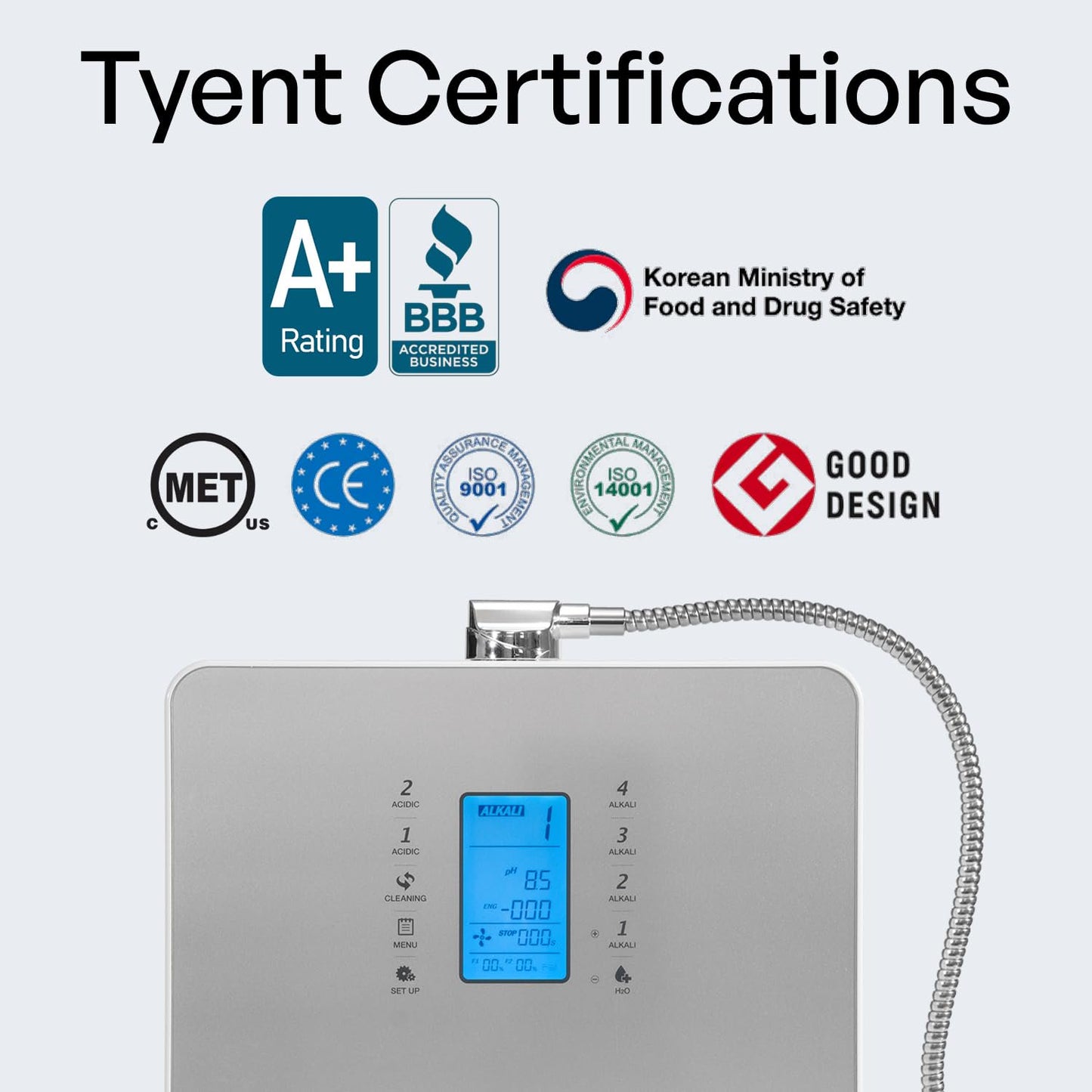 Tyent - Q-Series Water Ionizer - Dual Filtration System - Hydrogen Enhanced Water Purification - Adjustable pH Settings - Backlit Color Touch Panel & Auto-Flow Stop