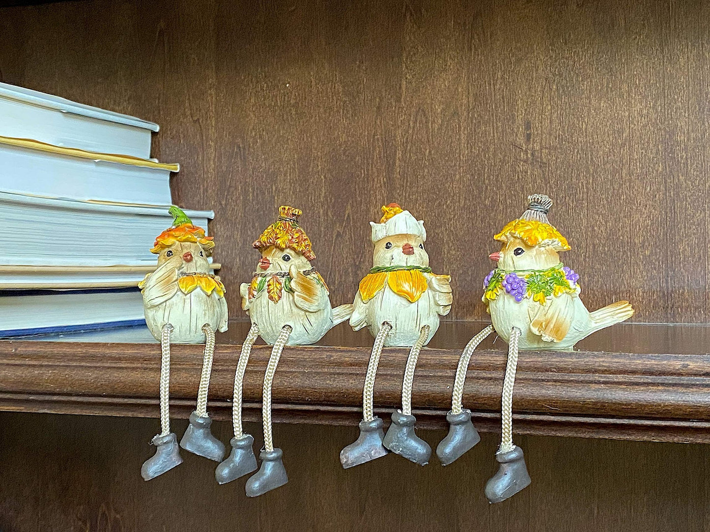 Gerson Thanksgiving Figurines Bird Shelf Sitters Fall Autumn Table Fireplace Decor Set of 4