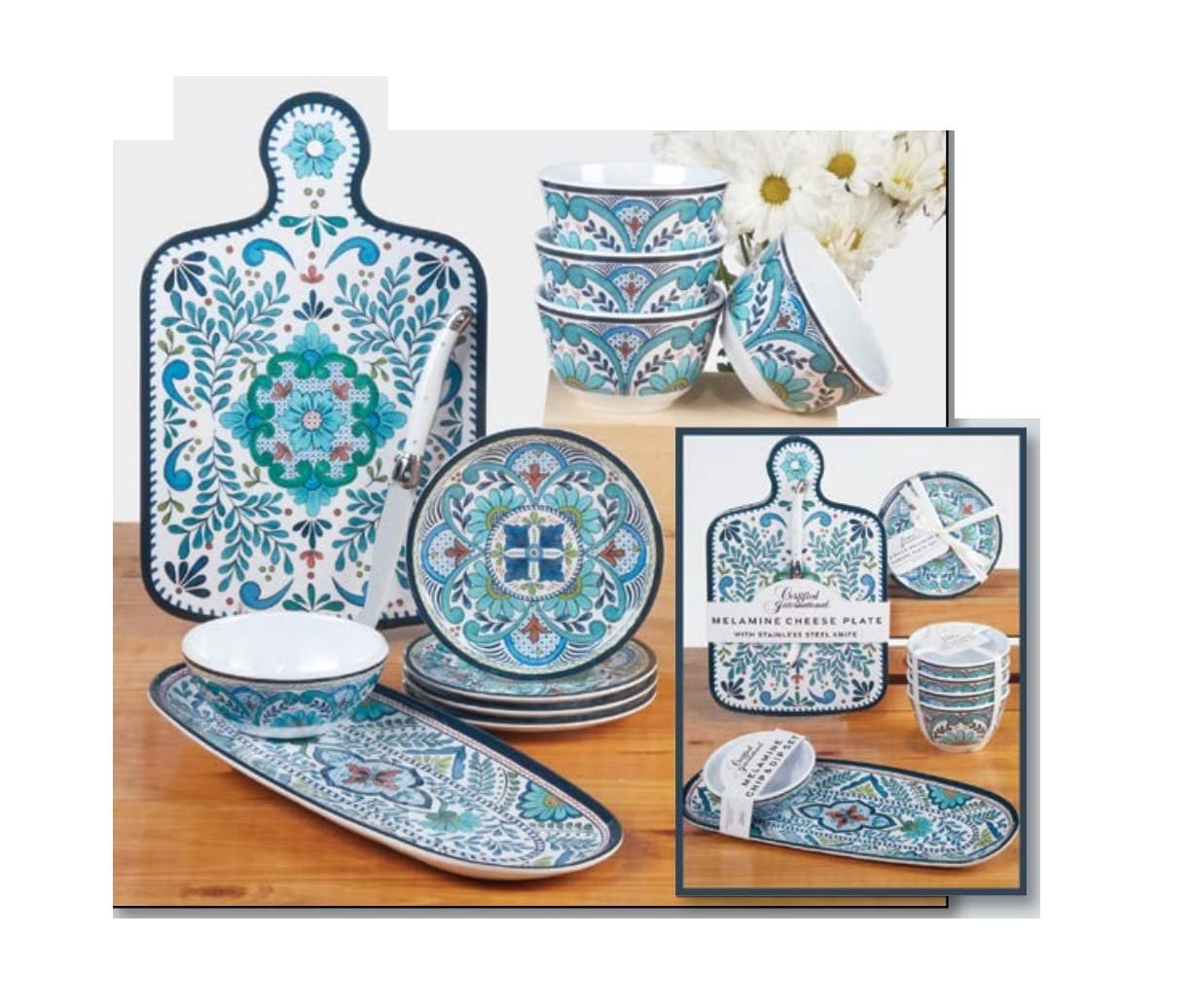 Certified International Talavera Oval Tray with Dip Bowl Set, 15-inch Length (40893)