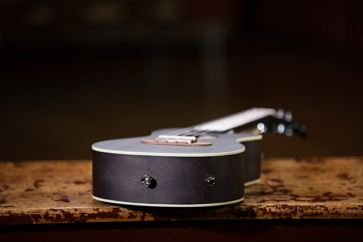 Ortega Guitars, 4-String Earth Series Concert Acoustic/Electric Ukulele, Right, Transparent Black, (RUCOAL-CE)