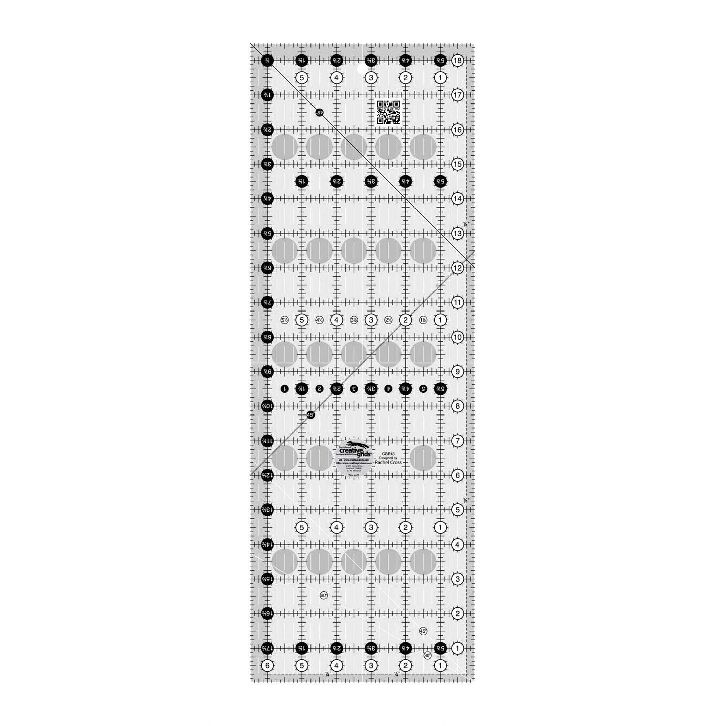 Creative Grids Quilt Ruler 6-1/2in x 18-1/2in Rectangle – CGR18 – Made in USA, Non-Slip Grip Acrylic Quilting, Sewing, Crafting, Patchwork Ruler for Measuring & Cutting Fabric