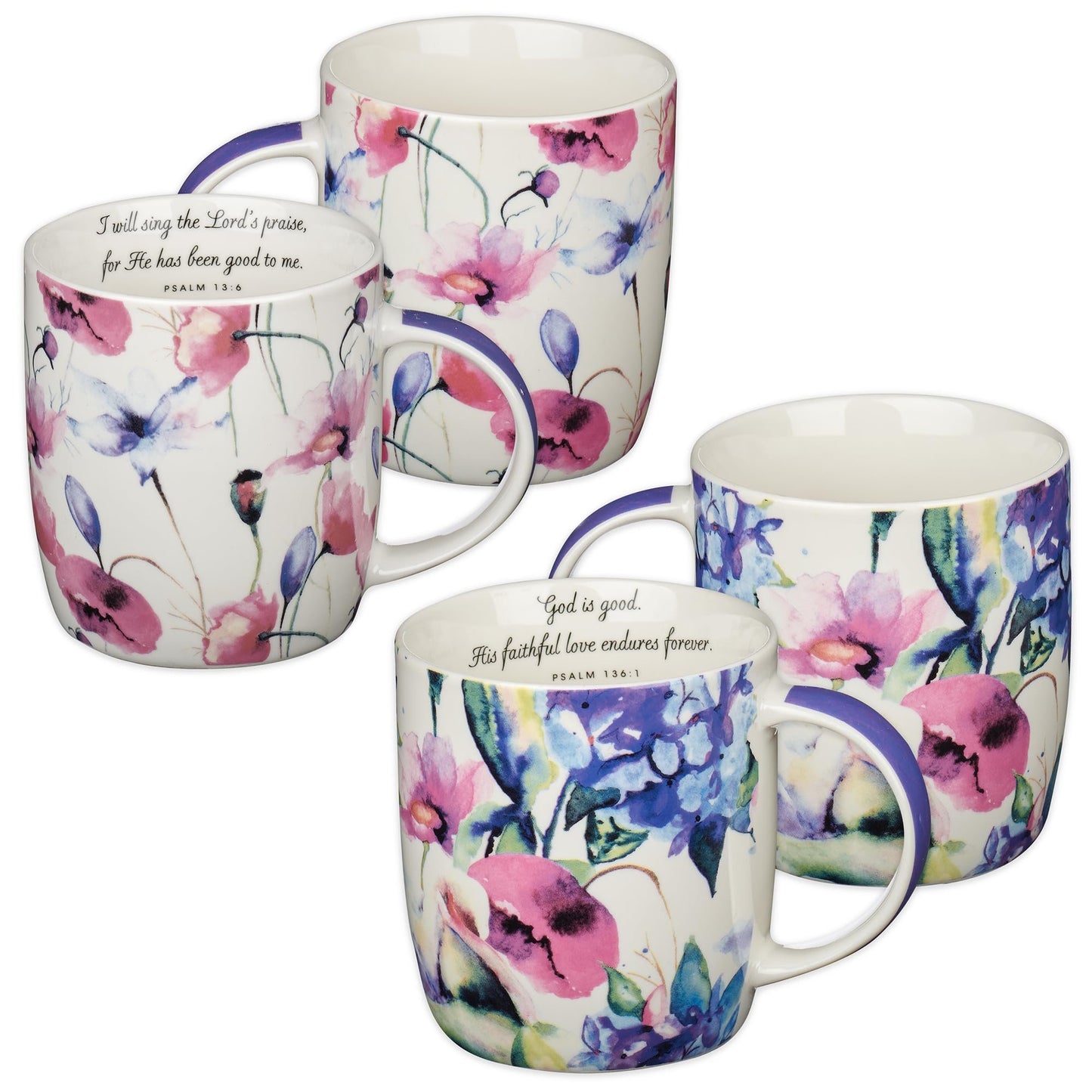 Christian Art Gifts Ceramic Coffee or Tea Mug Set for Women, Seeds of Love Garden Blooms Design Bible Verse Mug Set, Boxed Set of 4 Coffee Cups