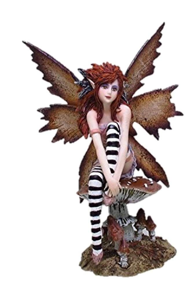 PTC 6.25 Inch Naughty Brown Fairy Sitting on Mushroom Statue Figurine