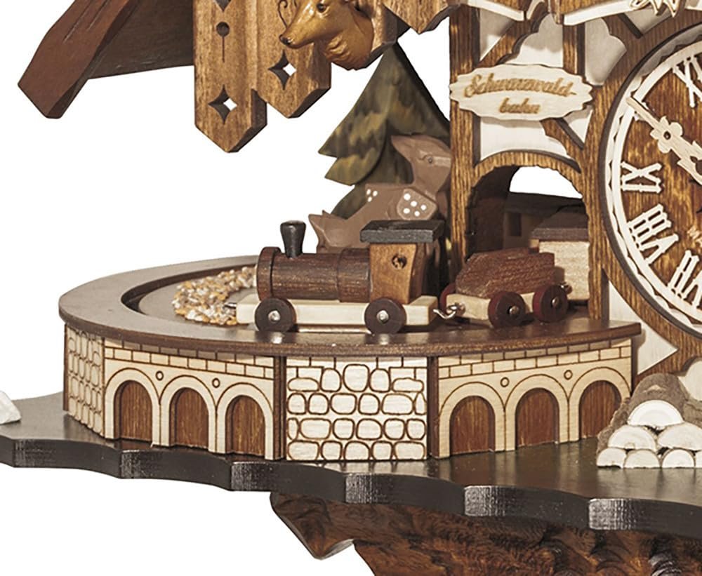 Engstler Quartz Cuckoo Clock Black Forest House with Music, Dancers and Moving Train EN 48710 QMT