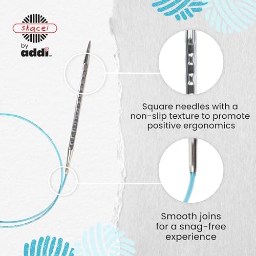 skacel by addi Circular Knitting Needles, 40 Inch (100 cm) Rocket 2 (Squared) Round Brass Knitting Needle Pair with Nylon Cord, 8 mm (US Size 11)