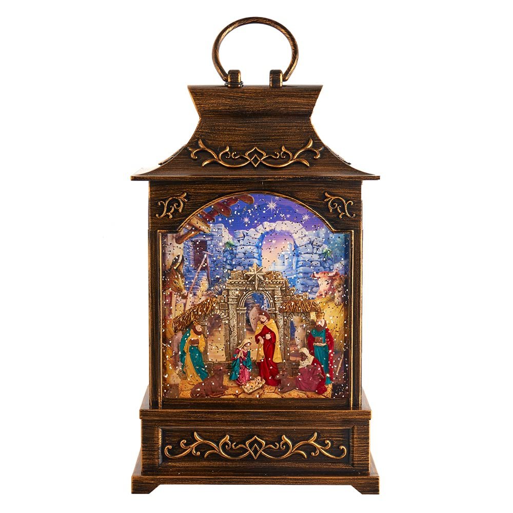 Kurt S. Adler Kurt Adler 11-Inch Battery Operated Warm White LED Lighted Nativity Scene Lantern, Black
