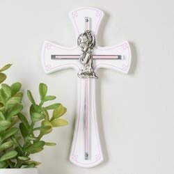 McVan Praying Girl Cross on White Wood