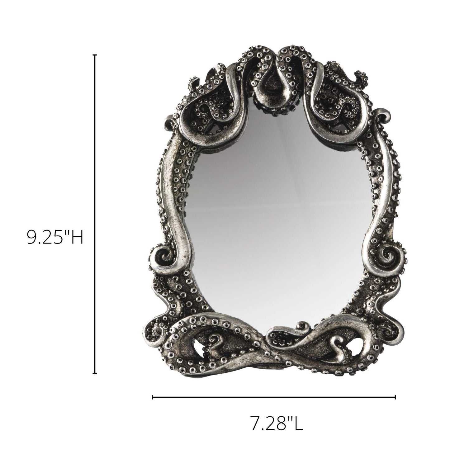 Pacific Trading Gothic Mirror Home Accent Décor, Kraken Antique Inspired Silver Tone Hand Finished Framed Steampunk Tabletop Decoration, 7.28 inch L x 1 inch W x 9.25 inch H, 14051