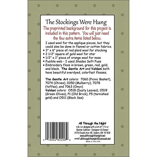 Stockings were Hung Christmas Applique Pattern by Bonnie Sullivan from All Through the Night #1714 Includes pre-Printed Background Fabric 8" x 10"