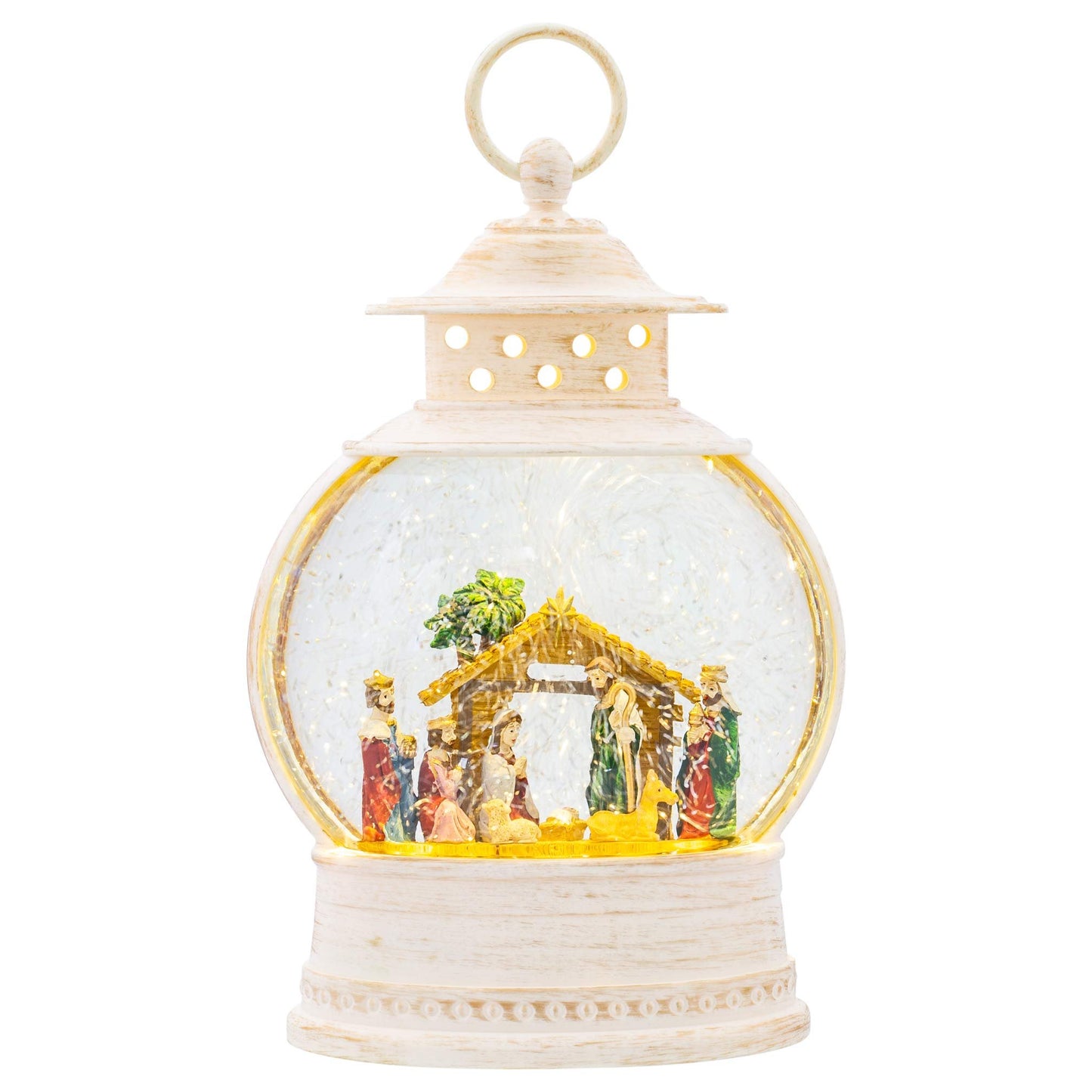 Christmas by Roman Inc., Confetti Lites Collection, 10" H LED NATIVITY LANTERN, Lantern, Snow Globe, Holiday Home Décor, Santa, Cardinal, Nutcracker, Snowman, Reindeer (2x7x10)