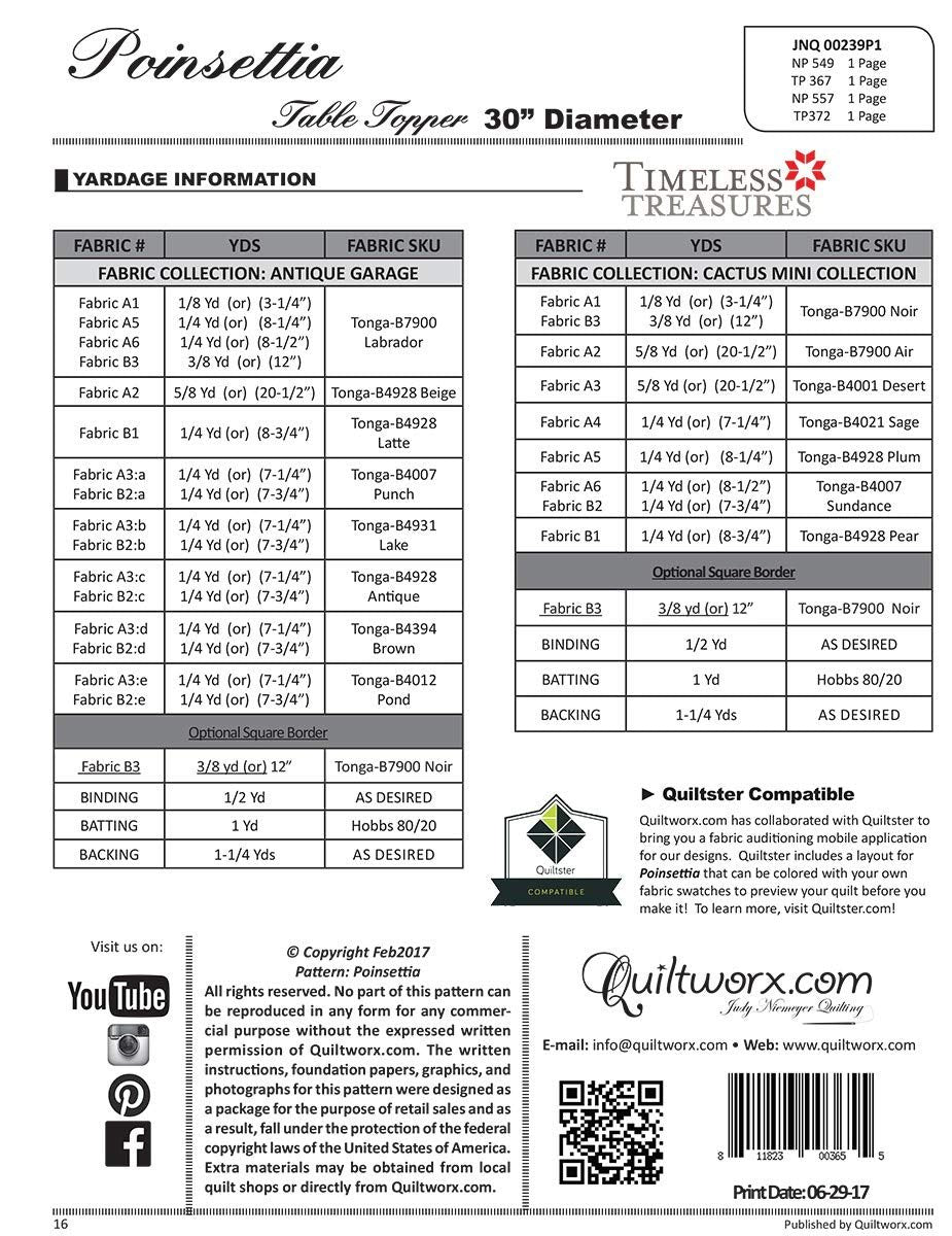 Poinsettia Table Topper Quilt Pattern by Quiltworx,Multi