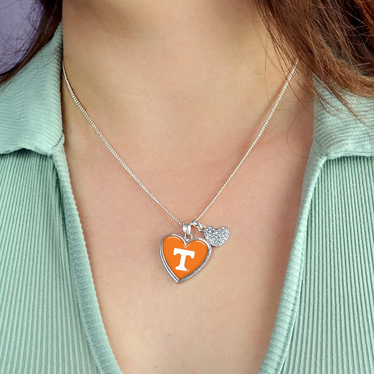 Tennessee Volunteers Amara Crystal Heart Silver Chain Necklace Jewelry Gift UT