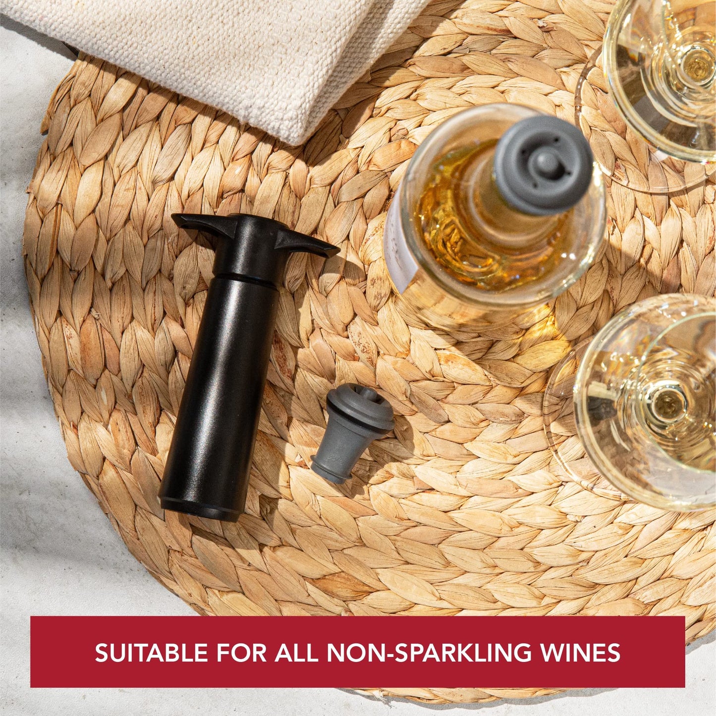 Vacu Vin Original Wine Saver with 4 Vacuum Bottle Stoppers – Black Wine Preserver Pump for Red or White Wine – Manual Air Remover System – Airtight Seal – Keep Wine Fresh Longer