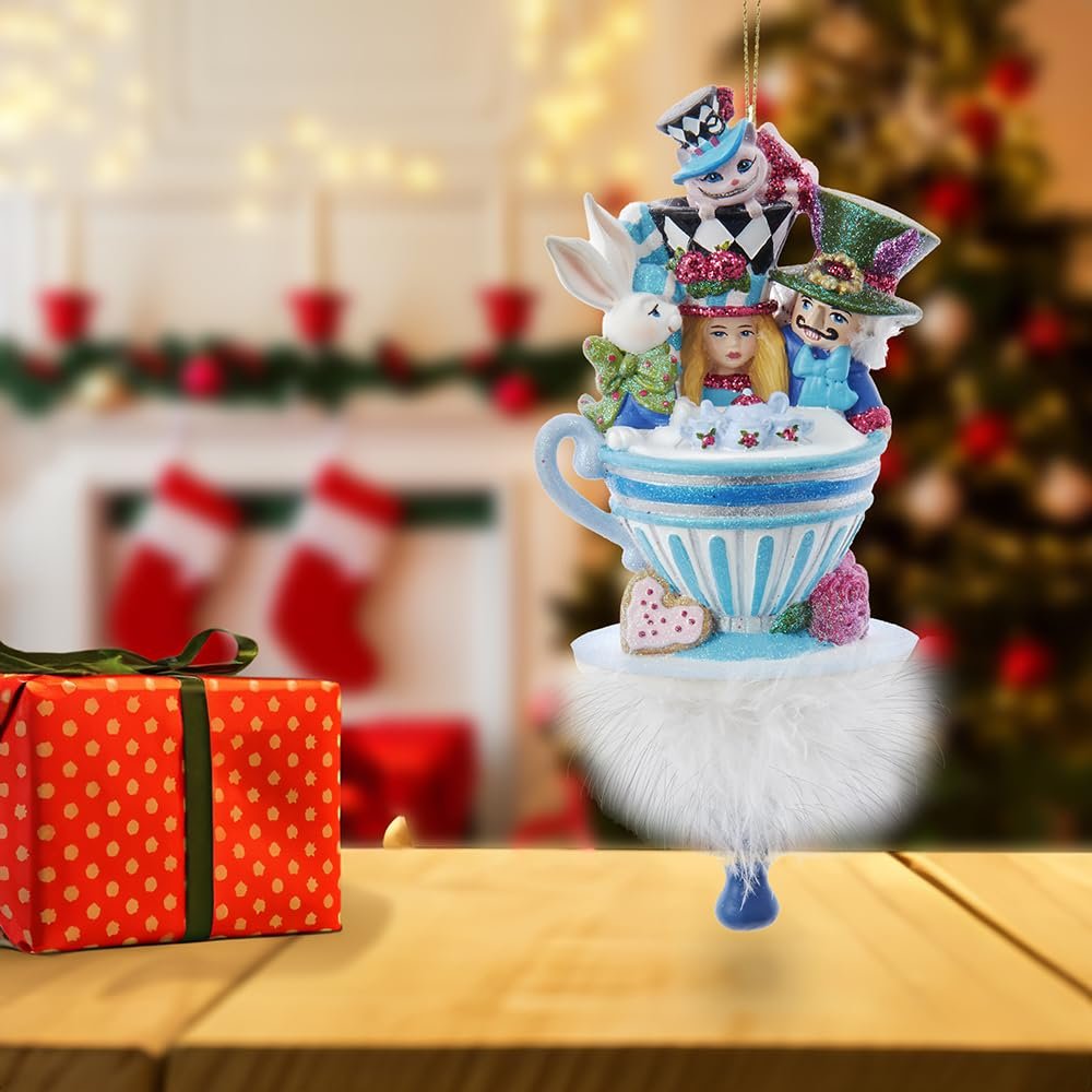 Kurt Adler 6.25-Inch Hollywood Hats Alice Teaparty Ornament