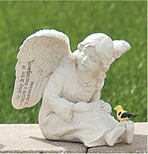 Roman Inc. Garden Statue 8" The Family is. Verse Chrub with a Goldfinch 21709C