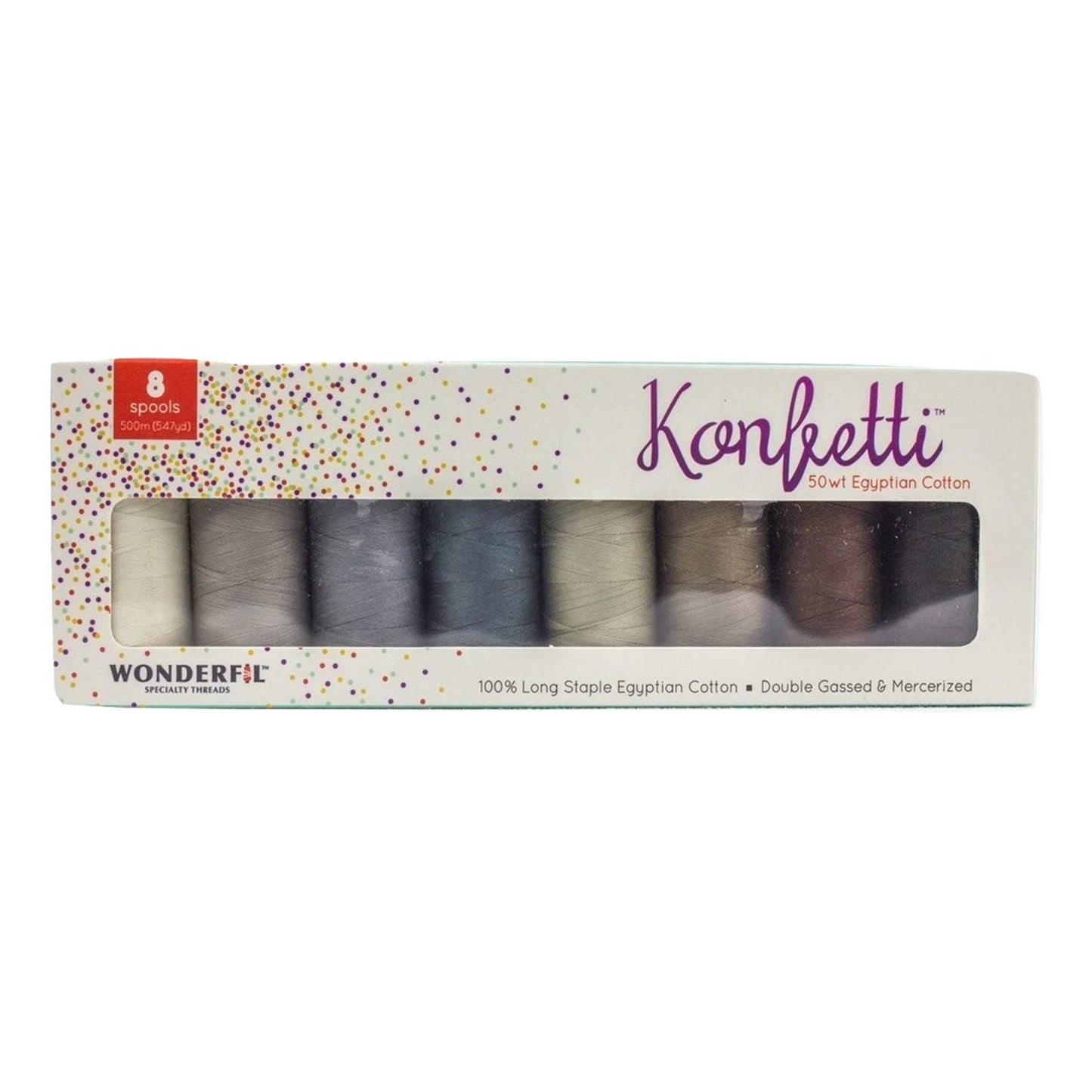 WonderFil, Specialty Threads, Konfetti, 3-Ply 100% Long Staple Double-Gassed Egyptian Cotton Thread, Sand & Sea Glass - Set of 8