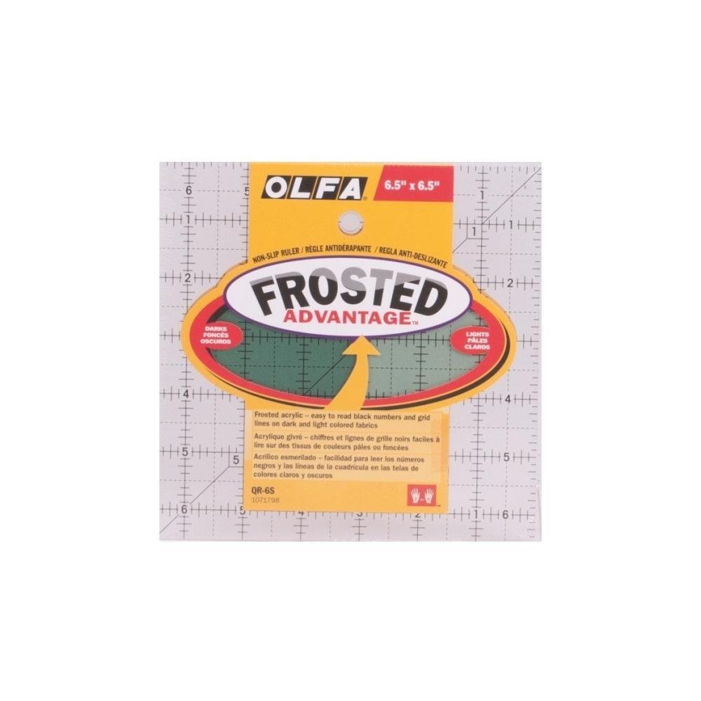 OLFA 6 1/2" x 6 1/2" Frosted Acrylic Ruler (QR-6S) - Non Slip Square 6.5x6.5 Inch Acrylic Ruler with Grid for Cutting Fabric, Sewing, Quilting, & Crafts
