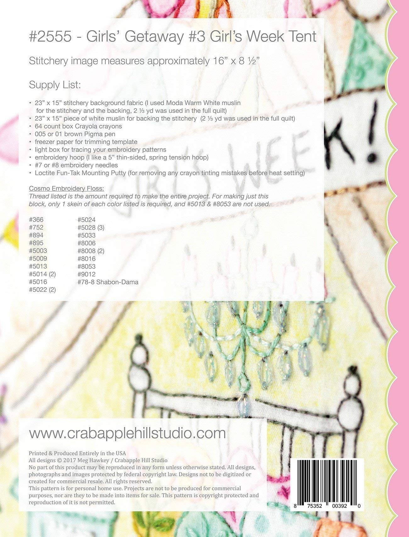 Crab-Apple Hill Girls' Getaway #3 Girls Week Tent Stitchery Pattern